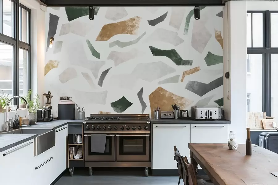 zidne murale Apstraktni teksturirani fragmenti u zelenim i bež tonovima w05146