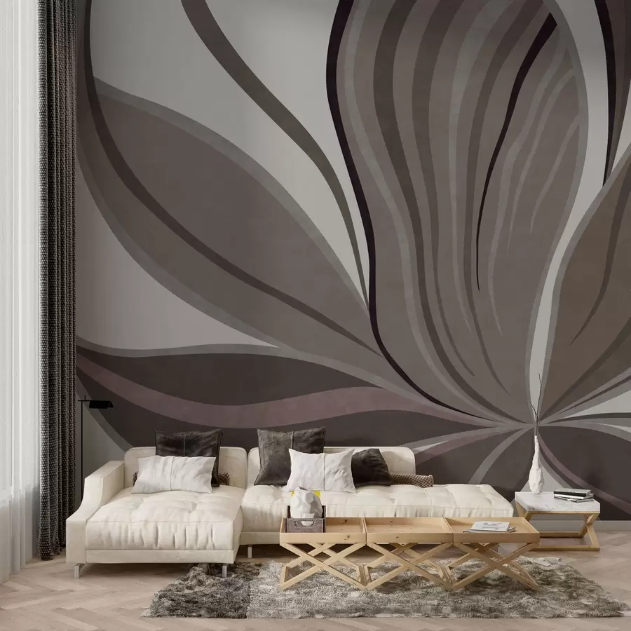 zidne murale Apstraktni cvijet s mekim linijama u sivo-bež tonovima w05147v1