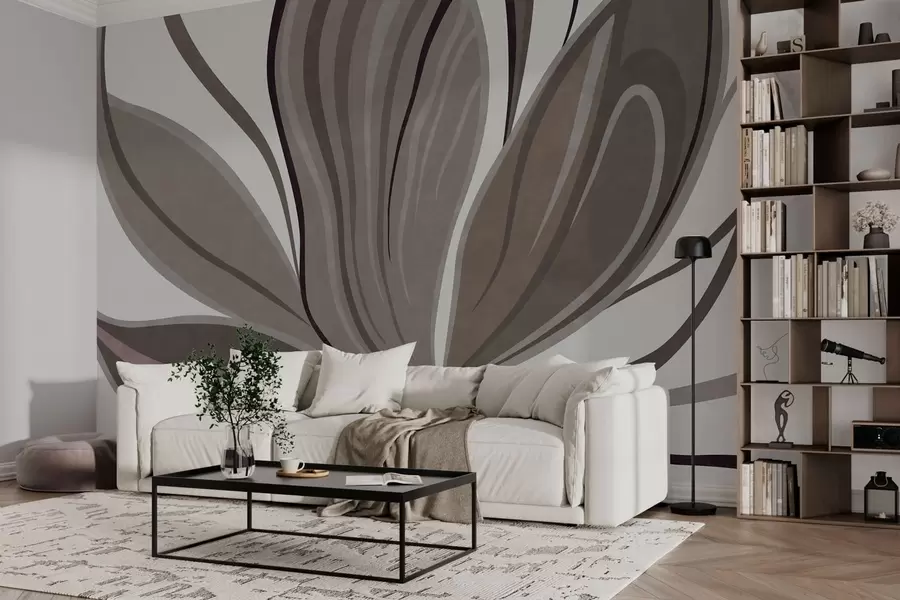 zidne murale Apstraktni cvijet s mekim linijama u sivo-bež tonovima w05147v1