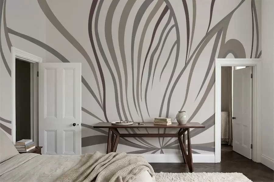 zidne murale Apstraktni cvijet s linijama u sivim i ružičastim tonovima w05392