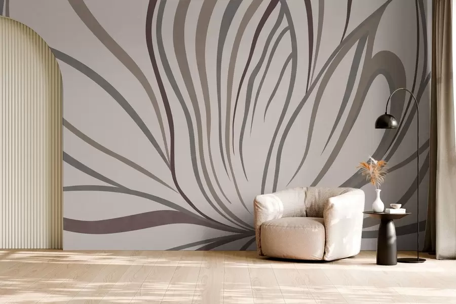 zidne murale Apstraktni cvijet s linijama u sivim i ružičastim tonovima w05392