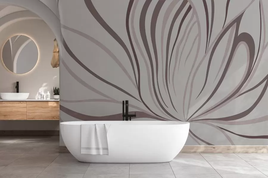 zidne murale Stilizirani cvijet s mekim linijama u ružičasto-bež tonovima w05392v1