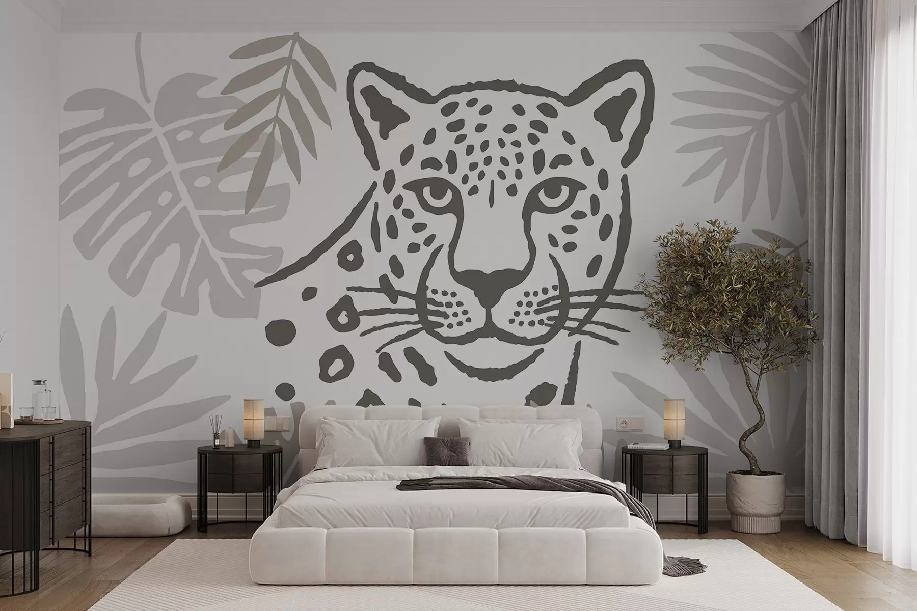 zidne murale Leopard u lišću w05396