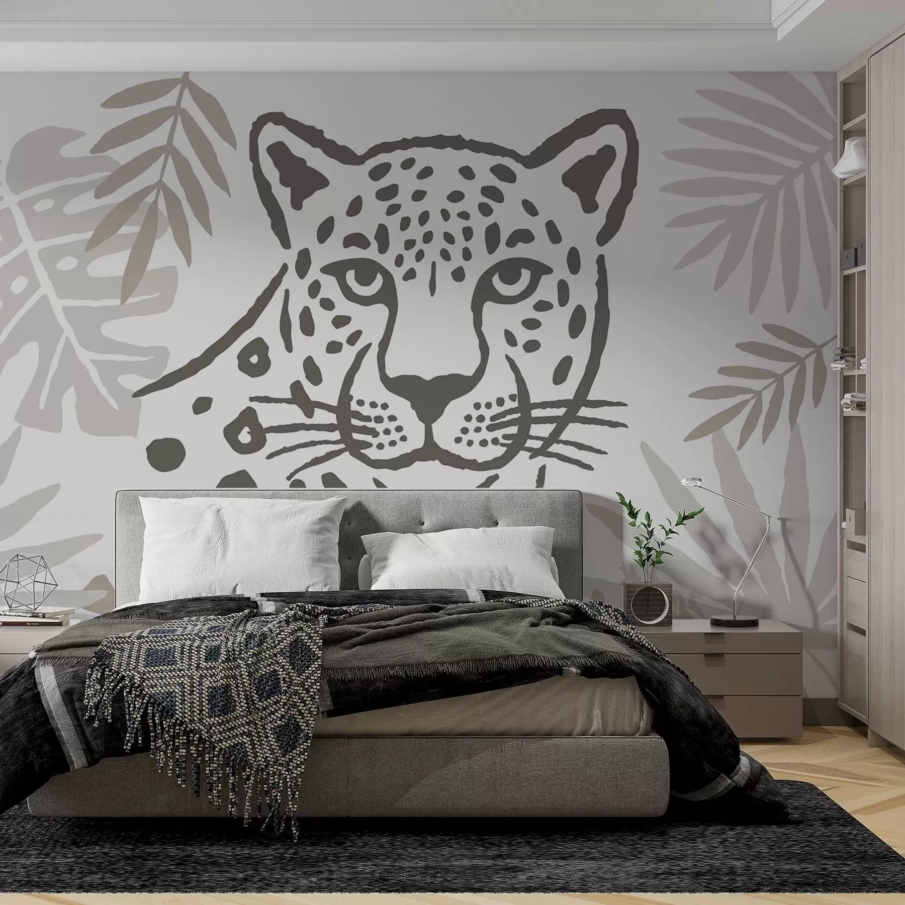 zidne murale Leopard u lišću w05396