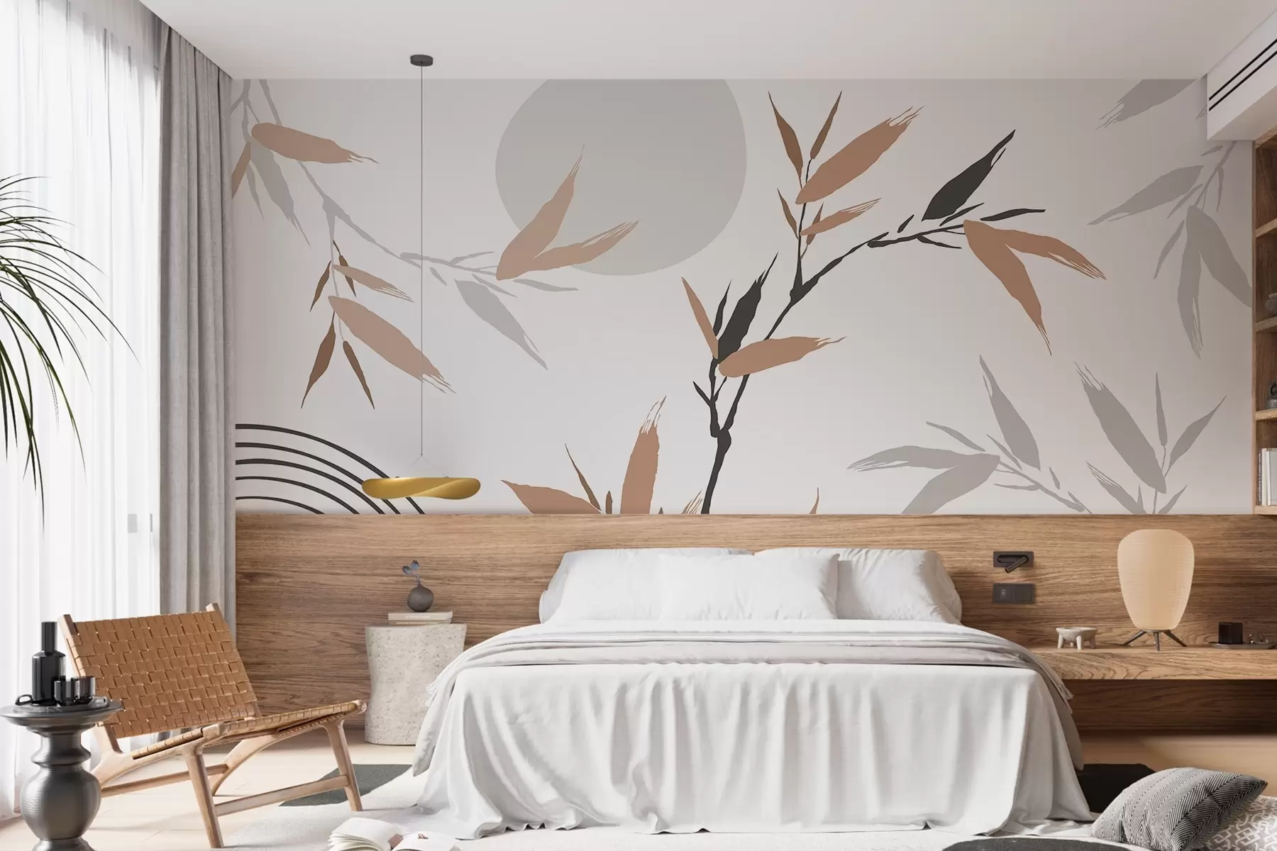 zidne murale Apstraktna grana s lišćem w05398
