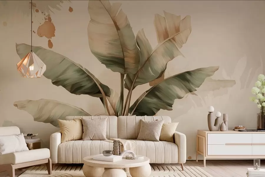 zidne murale veliki, slikoviti skup listova banane s retro-stilskim mrljama  w05384