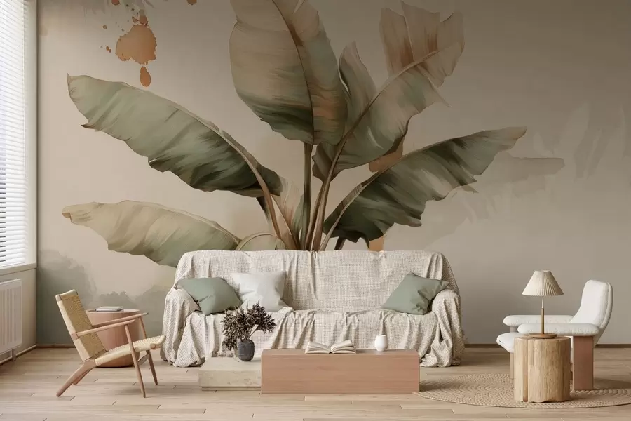 zidne murale veliki, slikoviti skup listova banane s retro-stilskim mrljama  w05384