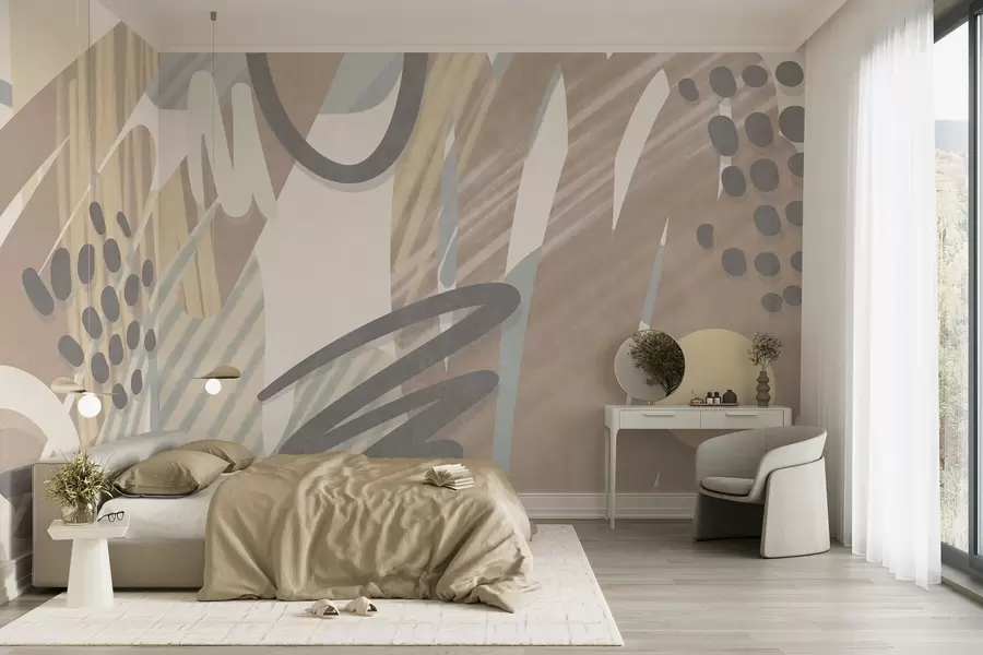 zidne murale Apstraktni teksturirani otisak s organskim oblicima, šarama i točkicama u prigušenim pastelnim bojama w09774