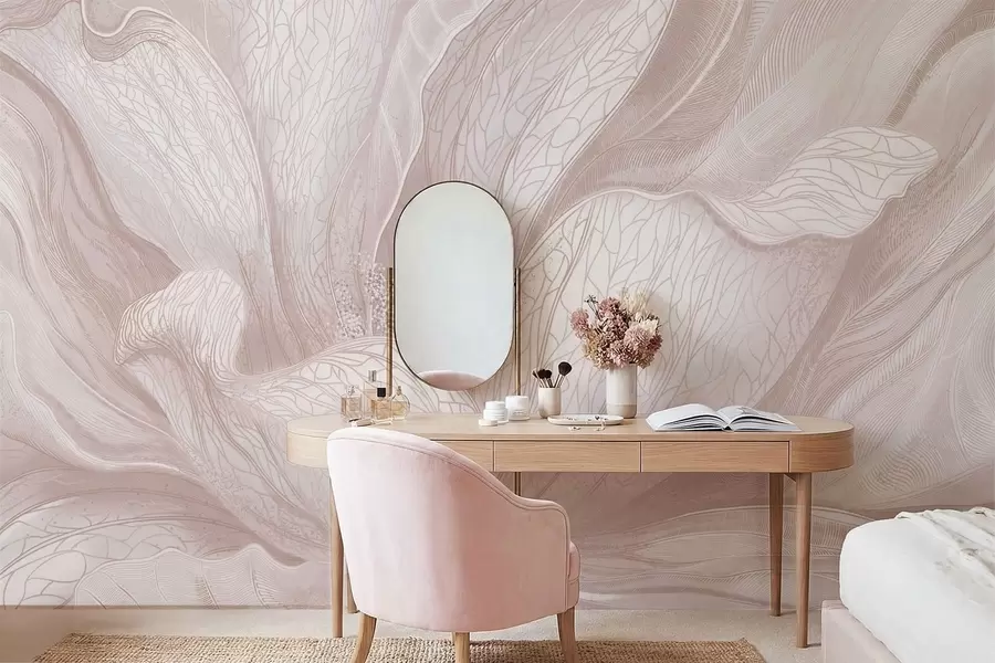 zidne murale Apstraktni cvijet u svijetlim bež tonovima w05119