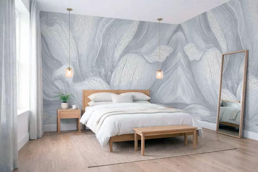 zidne murale Apstraktni cvijet u hladnim plavim tonovima w05119v2