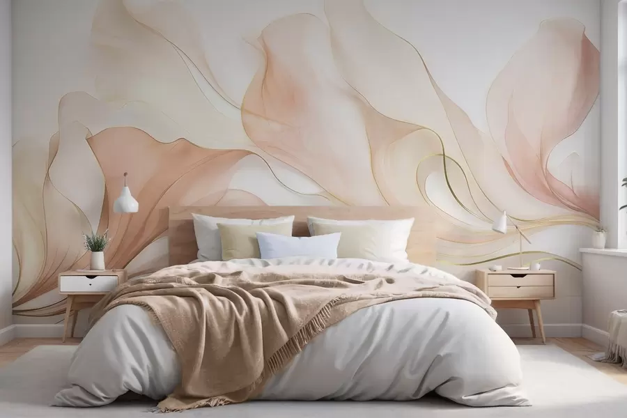 zidne murale Apstraktna tekuća tekstura u nijansama breskve i kreme s nježnim linijama w09815