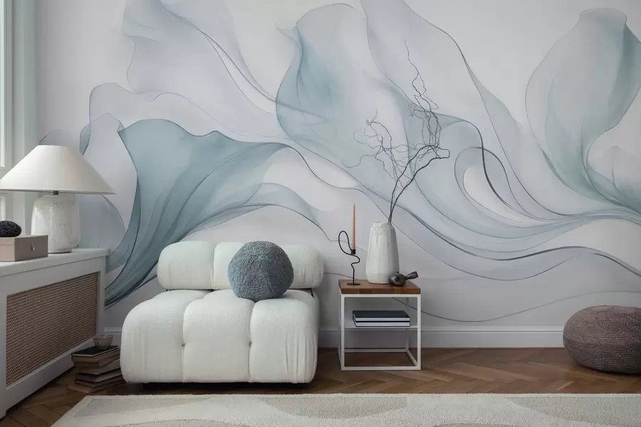 zidne murale Apstraktna tekuća tekstura u nijansama plave s nježnim linijama w09815v1