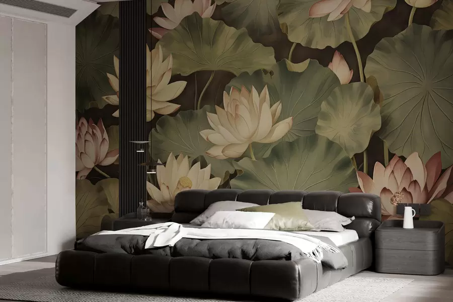 zidne murale Starinski cvjetovi lotosa w05445