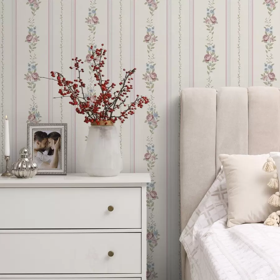 zidne murale Prugasti cvjetni uzorak u nježnim bojama a01130