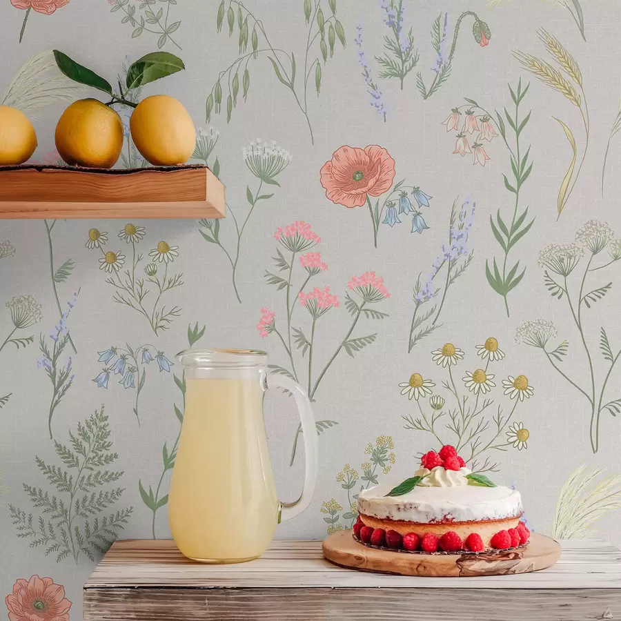 zidne murale Nježan uzorak divljeg cvijeća na svijetloj pozadini a01152