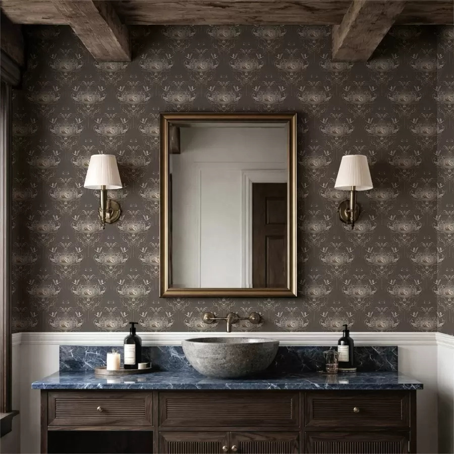 zidne murale Ukras s labudovima i pticama u klasičnom stilu a01161