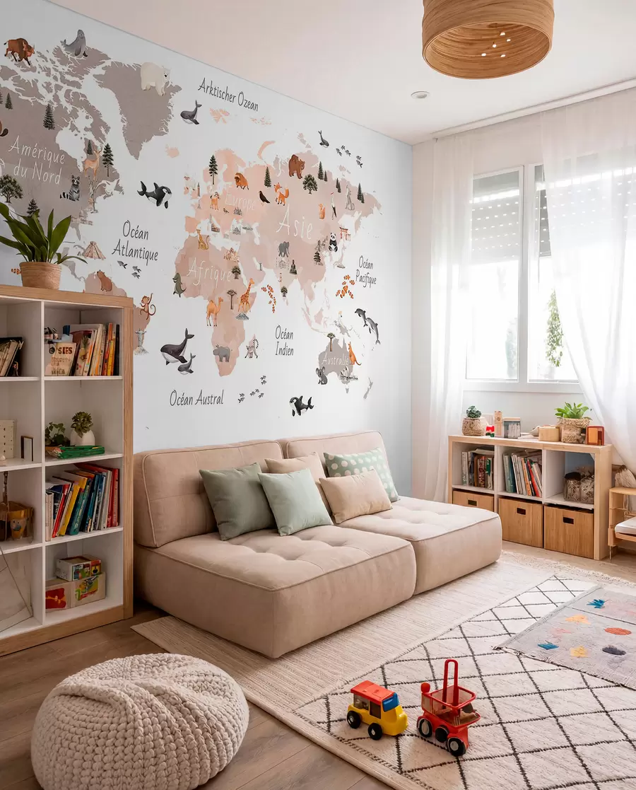 zidne murale Bež atlas faune na francuskom c00009frv3