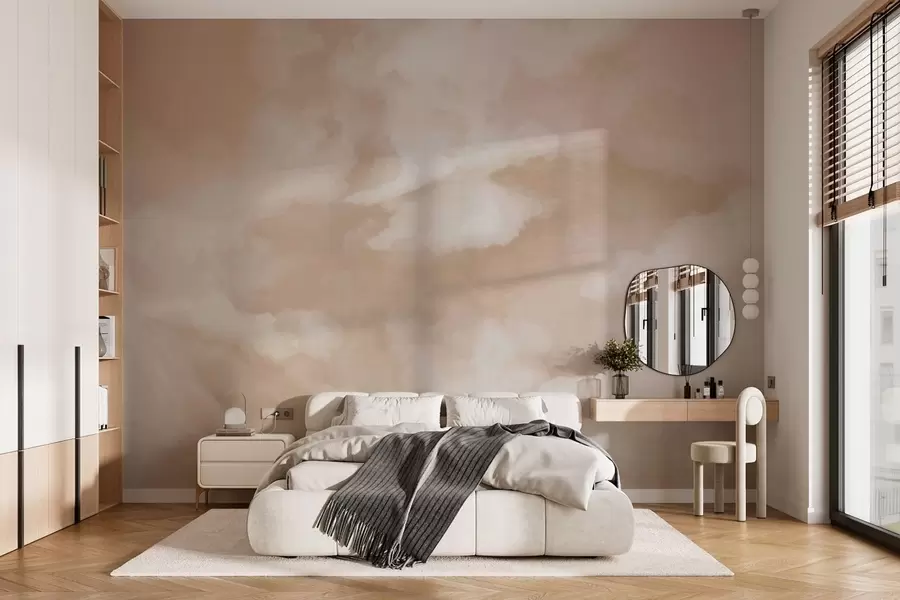 zidne murale Meka oblačna pozadina u toplim bež tonovima w05426