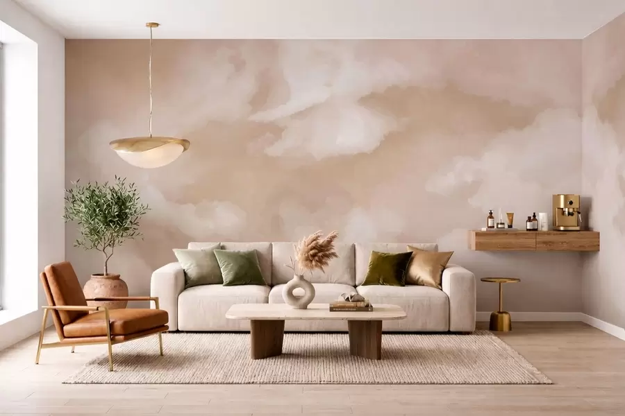zidne murale Meka oblačna pozadina u toplim bež tonovima w05426