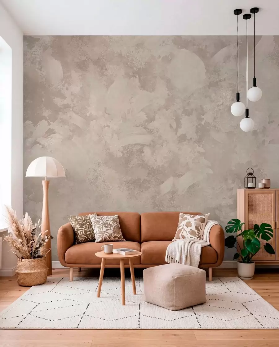 zidne murale Minimalistička apstraktna tekstura kista u bež tonovima w05160