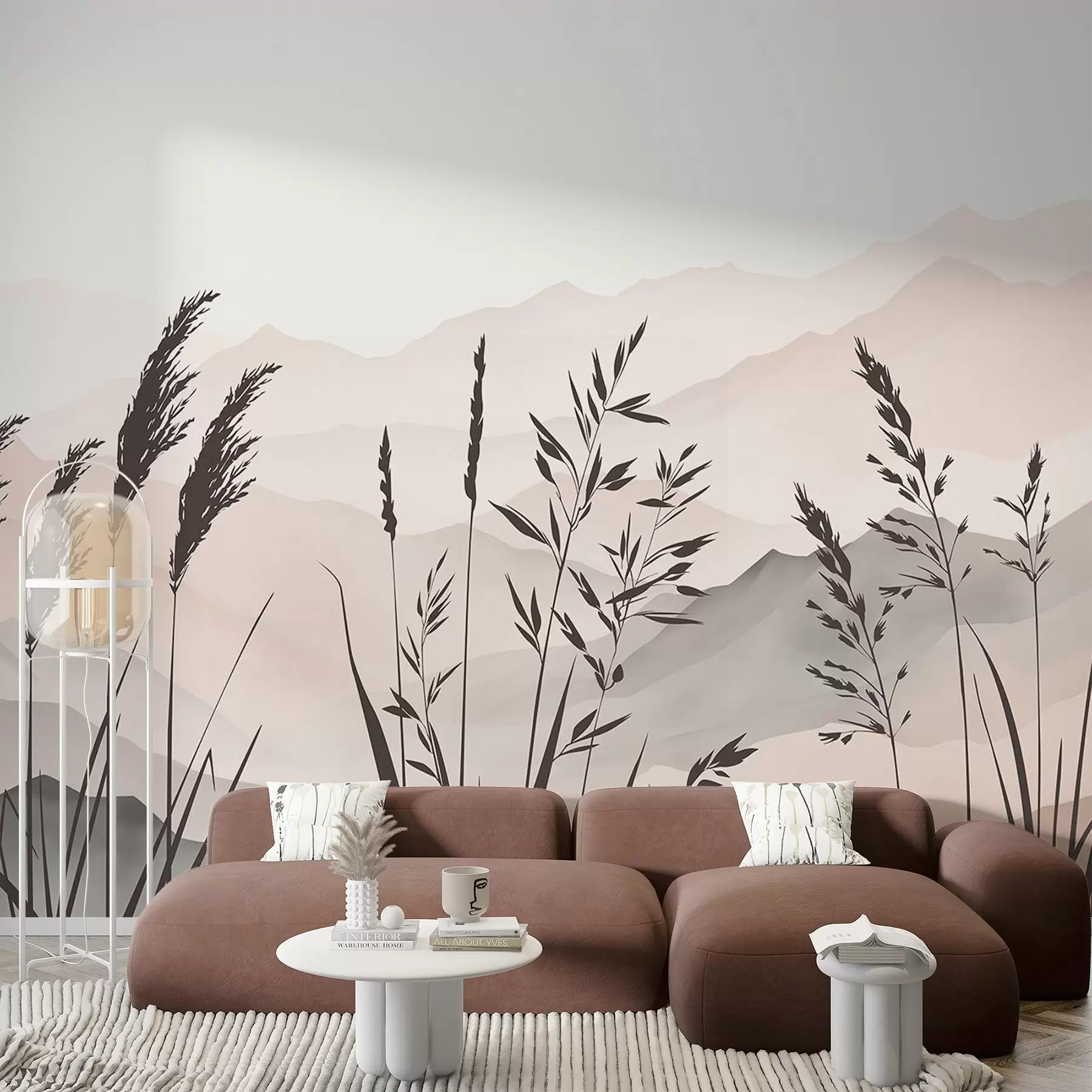 zidne murale Siluete trave na pozadini planina w05501