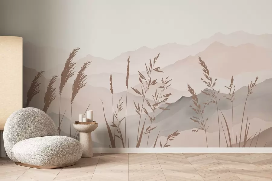 zidne murale Siluete trave na pozadini planina w05501v1