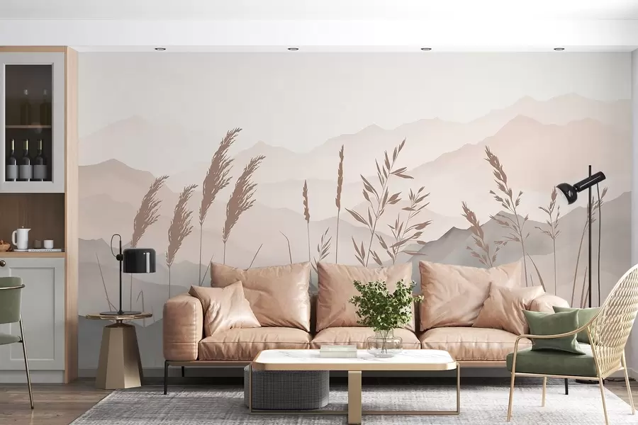 zidne murale Siluete trave na pozadini planina w05501v1