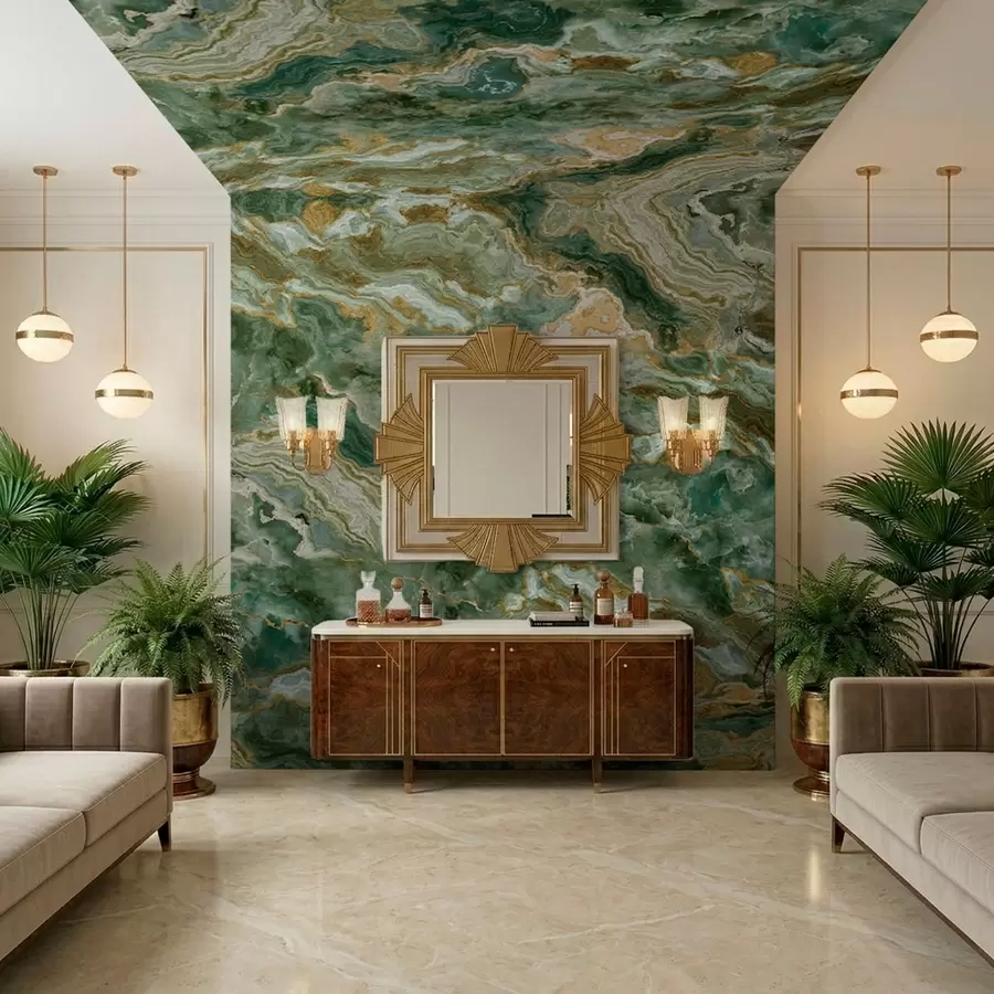 zidne murale Tekstura zelenog oniksa s tekućim slojevitim žilama w05429