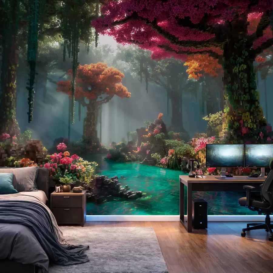 zidne murale Pixel začarani šumski gaj inspiriran videoigrama w09683