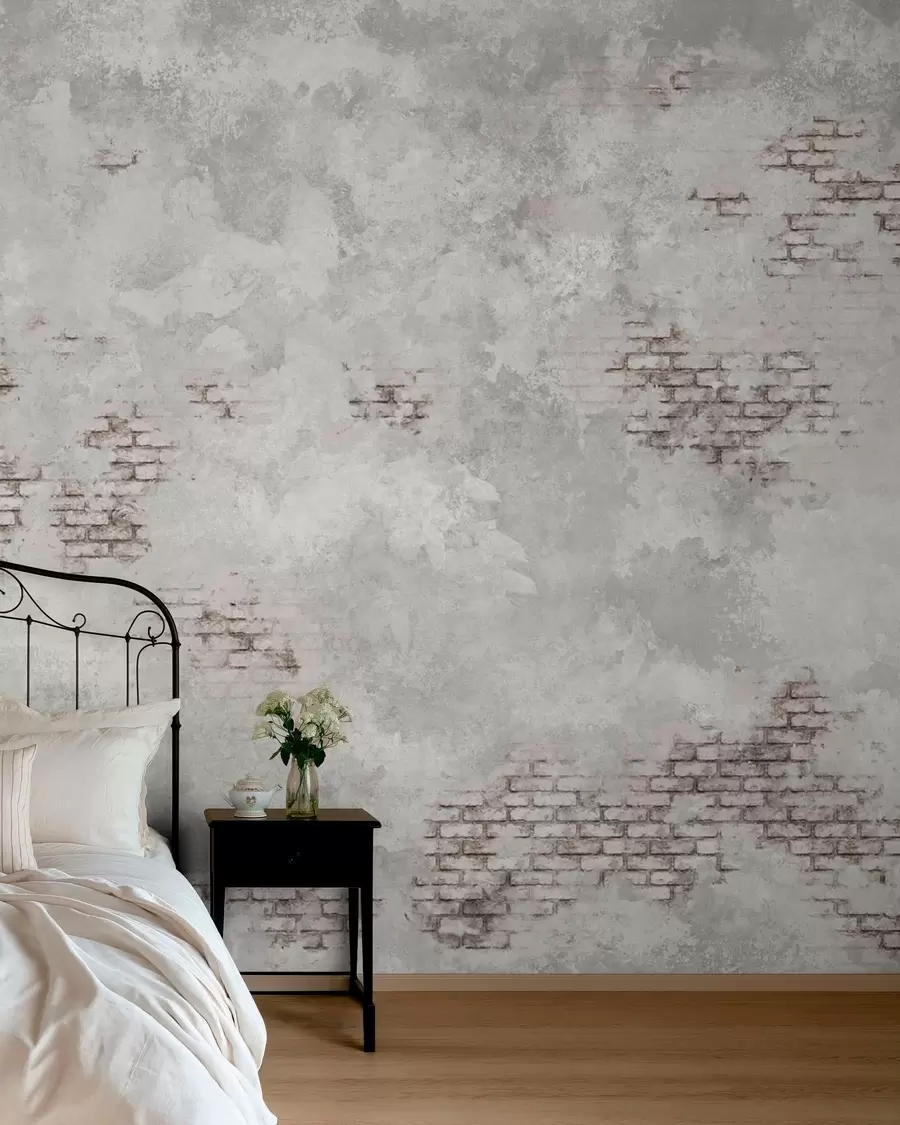 zidne murale Grunge tekstura žbuke s izloženim fragmentima opeke w05161