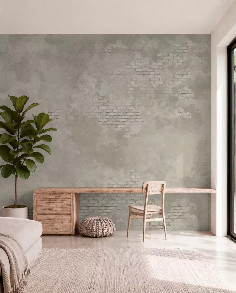 zidne murale Grunge svijetla žbuka s vidljivim dijelovima opeke w05161v1