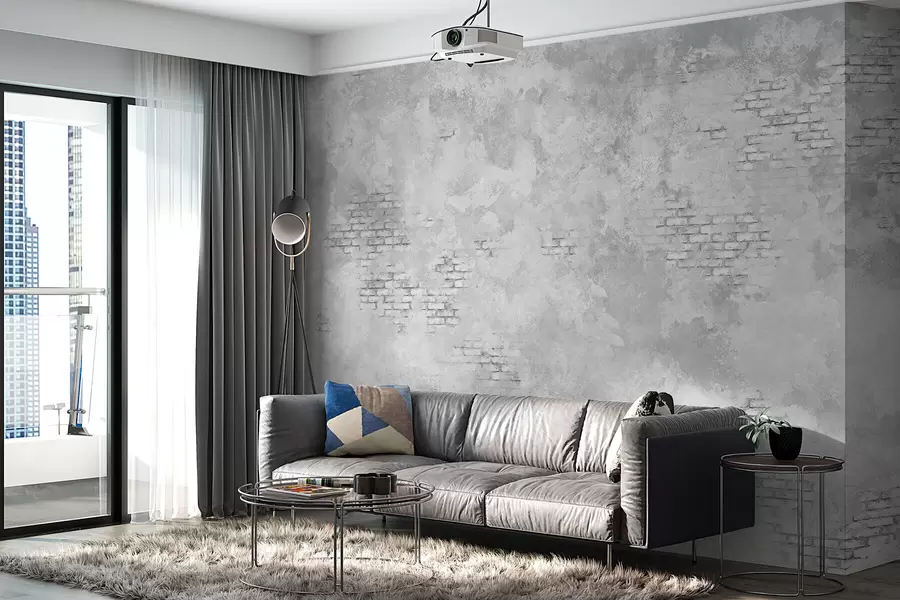 zidne murale Grunge siva žbuka s vidljivim dijelovima opeke w05161v2