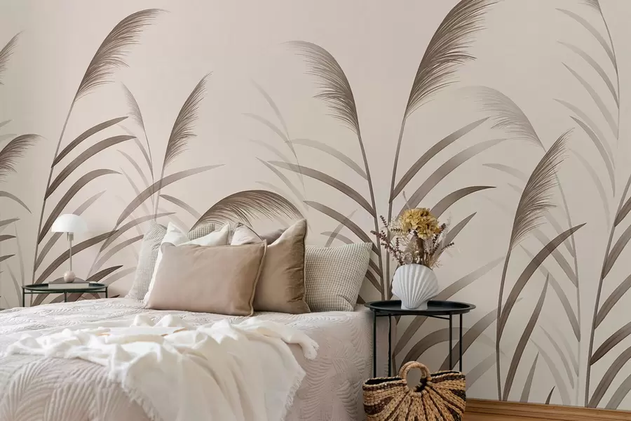 zidne murale Minimalističke siluete trske u bež tonovima w05432