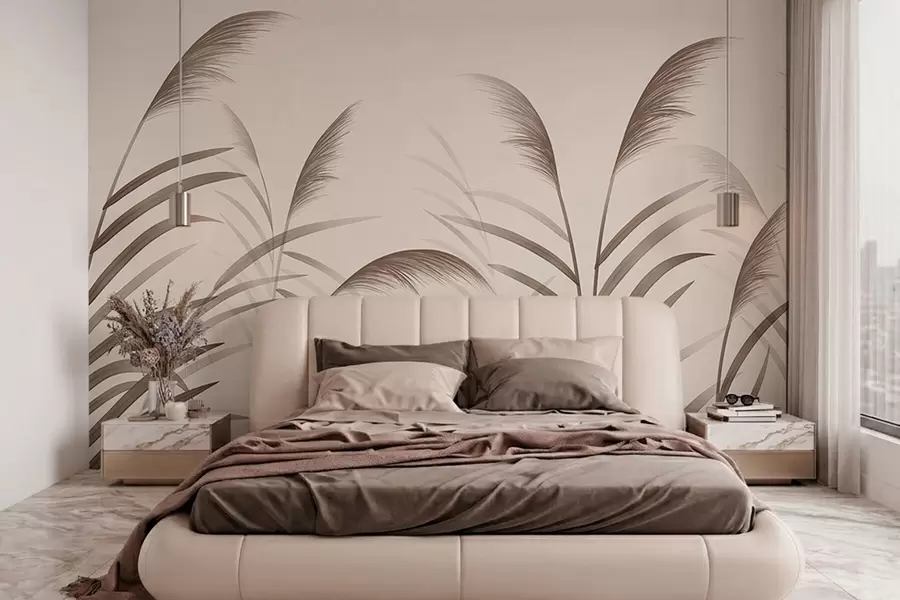 zidne murale Minimalističke siluete trske u bež tonovima w05432