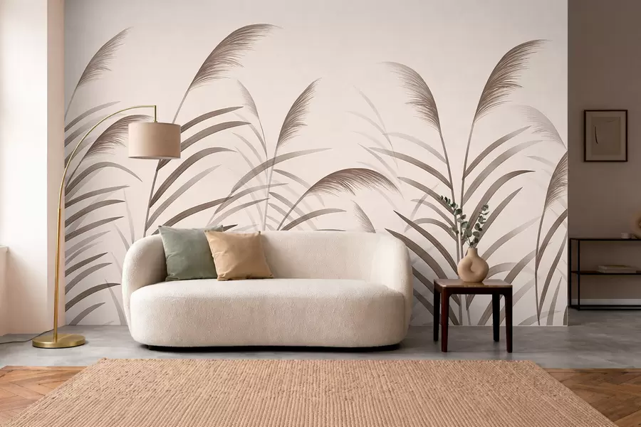 zidne murale Minimalističke siluete trske u bež tonovima w05432