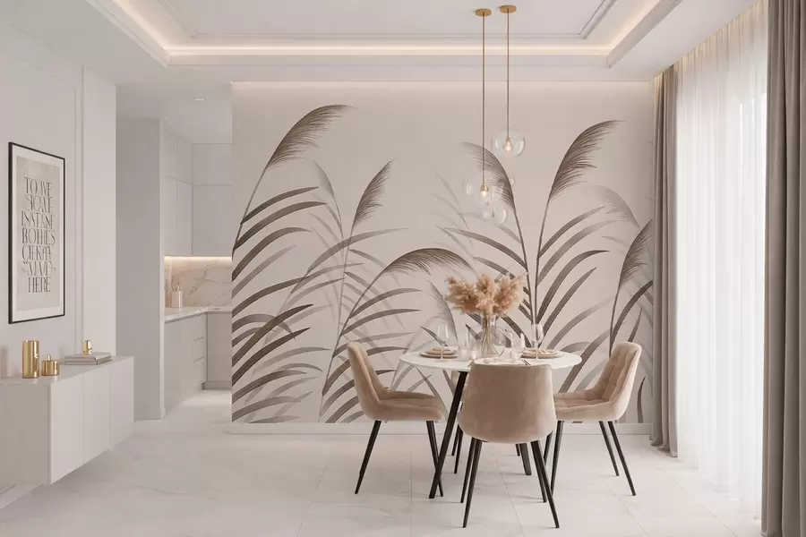 zidne murale Minimalističke siluete trske u bež tonovima w05432