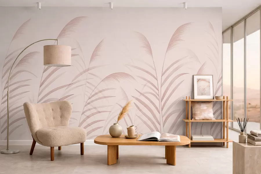 zidne murale Minimalističke trave u nježnim ružičastim tonovima w05432v2