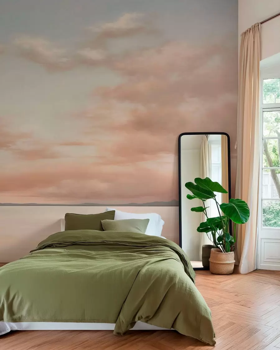 zidne murale Minimalistički morski horizont s pastelnim oblacima w05516