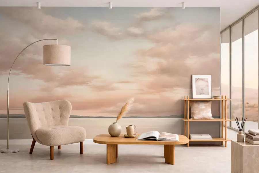 zidne murale Minimalistički morski horizont s pastelnim oblacima w05516