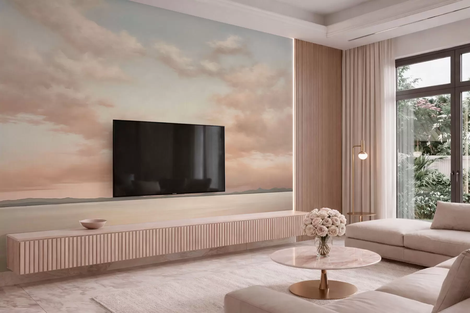 zidne murale Minimalistički morski horizont s pastelnim oblacima w05516