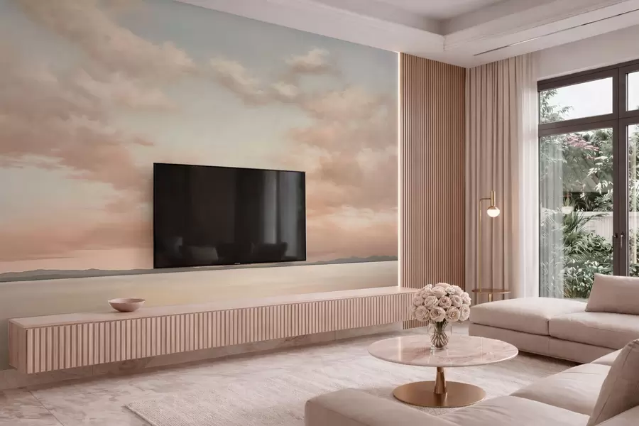 zidne murale Minimalistički morski horizont s pastelnim oblacima w05516