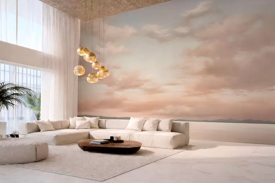 zidne murale Minimalistički morski horizont s pastelnim oblacima w05516