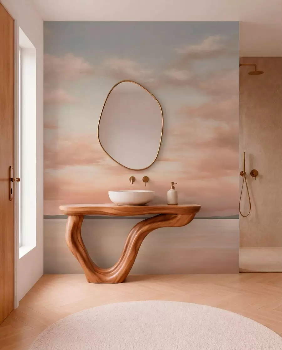 zidne murale Minimalistički morski horizont s pastelnim oblacima w05516