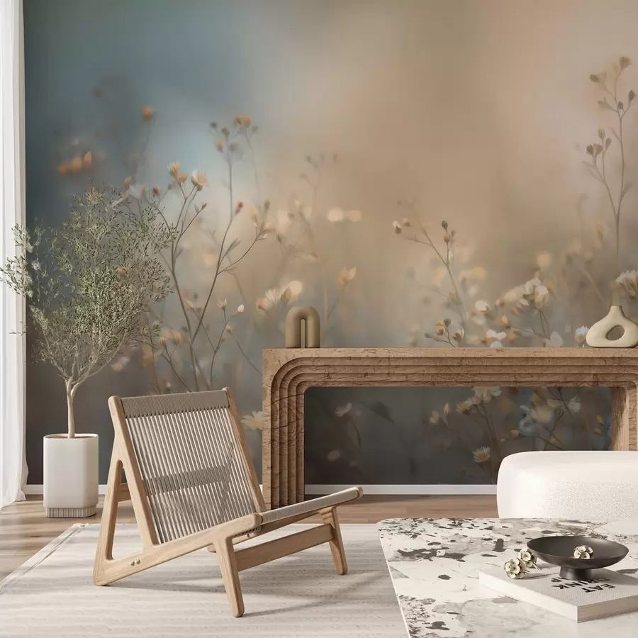 zidne murale poljske trave s malim cvjetovima nasuprot maloj dubini polja w05386