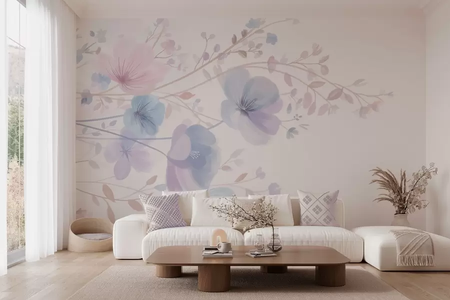 zidne murale nježno divlje cvijeće na bijeloj pozadini w05388