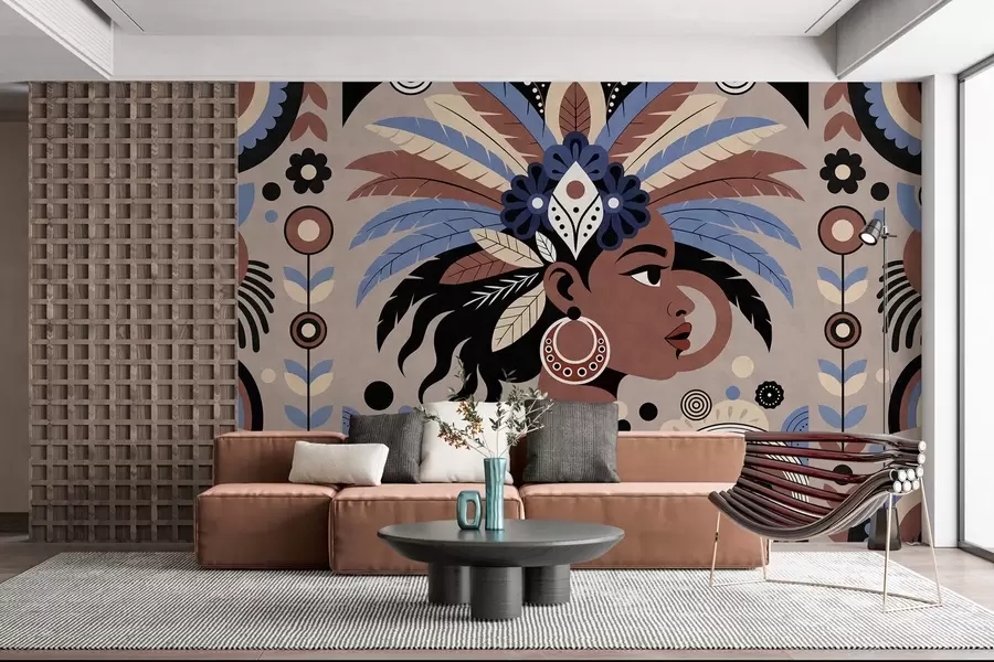 zidne murale elegantan dizajn inspiriran Afrikom u nijansama plave i čokolade w05389
