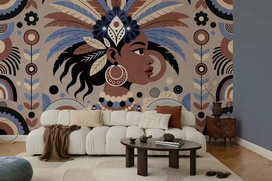 zidne murale elegantan dizajn inspiriran Afrikom u nijansama plave i čokolade w05389