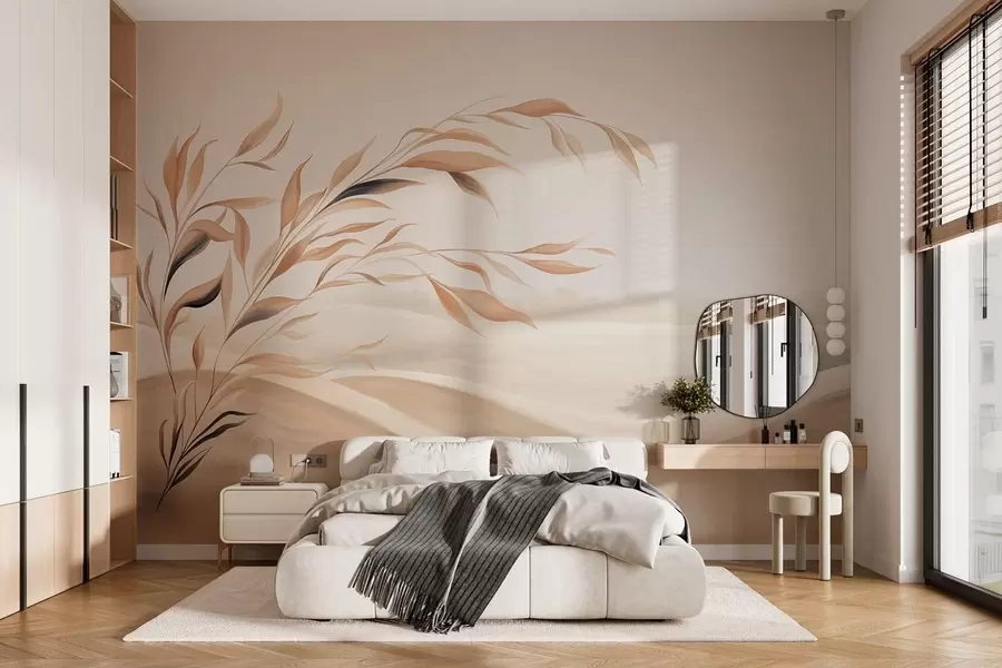 zidne murale Meki krajolik s granom iznad brda u svijetlim bež tonovima w05297