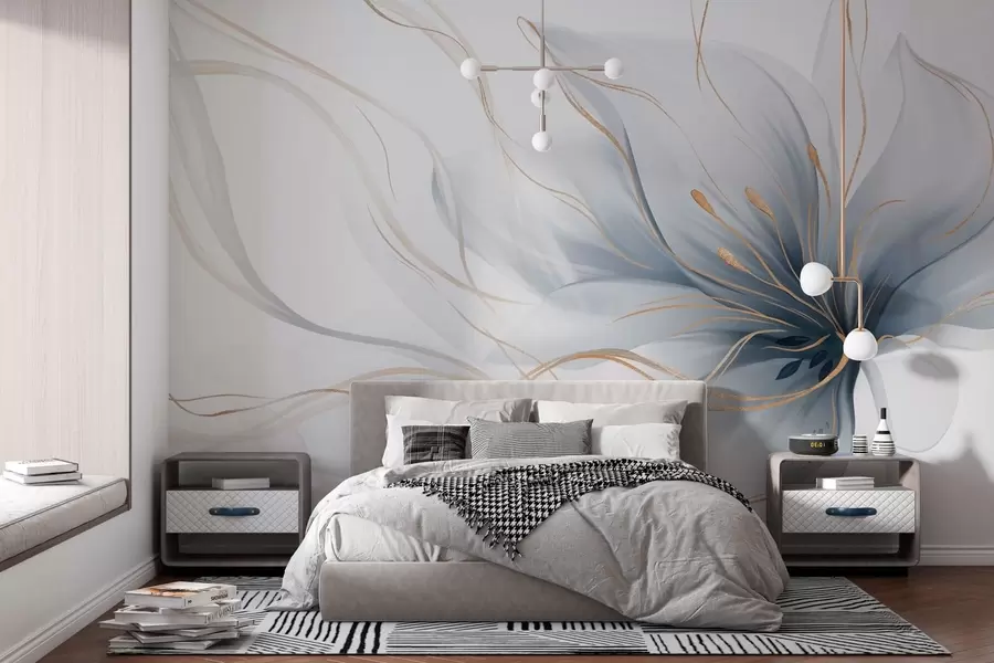 zidne murale Apstraktni plavi cvijet s tekućim linijama u stilu fluidne umjetnosti w05428