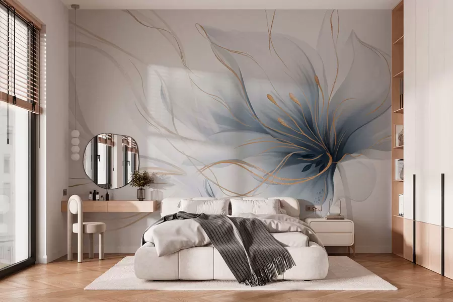zidne murale Apstraktni plavi cvijet s tekućim linijama u stilu fluidne umjetnosti w05428